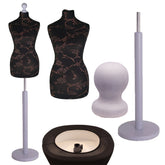 Display Guru Female Uk Size 6/8 Dressmakers Tailors Dummy Mannequin , Brown flower on Black Torso Bust with Silver Wood Round Base
